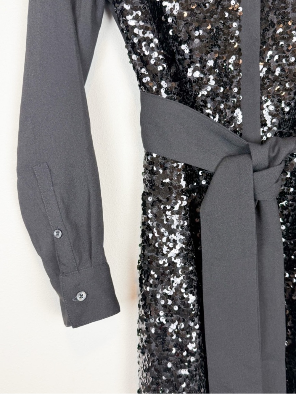 Untuckit Black Sequin Crepe Lexie Shirt Dress Long Sleeve Midi Size 6 - Picture 5 of 11